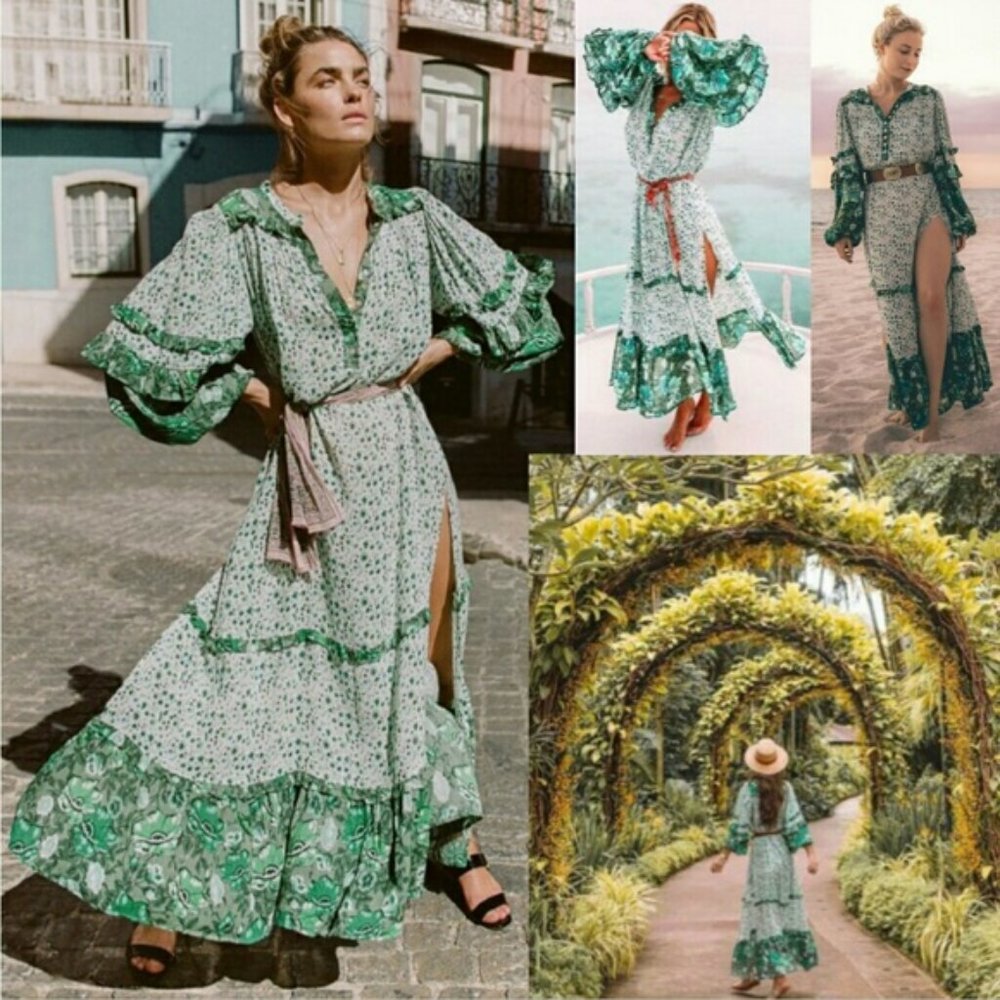 New Bohemian Gypsy Floral Maxi Beach Dress - Picture 6 of 9